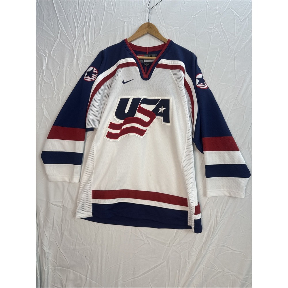 Vintage Nike Team USA Hockey Jersey V-Neck Pullover Size M Multicolor (1737)